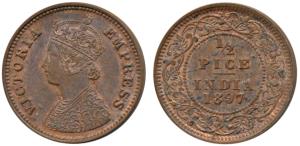 Victoria Empress, Copper ½ Pice, 1897, Calcutta Mint, (Prid 730). Uncirculated.