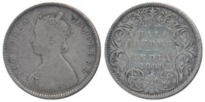 Victoria Empress, Silver ½ Rupee, 1899, Bombay Mint, A / I / B incuse, Inverted ’B’ (Prid 