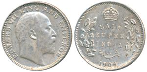 Edward VII, Silver ½ Rupee, 1906, Calcutta Mint, No mint mark, (Prid 310). About Extremely