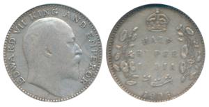 Edward VII, Silver ½ Rupee, 1906, Bombay Mint, B incuse, (Prid 315). Fine+, Rare.