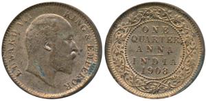 Edward VII, Bronze ¼ Anna, 1908, Calcutta Mint, (Prid 653). Extremely Fine.