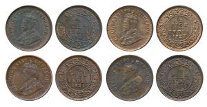 George V, Copper ½ Pice (4), 1921, 1924, 1925 & 1928 Calcutta Mint, (Prid 754, 757, 758 & 