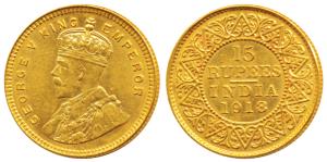 George V, Gold 15 Rupees, 1918, Bombay Mint, (KM 525). Extremely Fine, Very Rare.