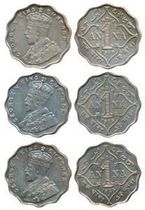 George V, Cupro-Nickel Anna (3), 1919, 1920 & 1923 (large dot), Bombay Mint, (Prid 949,950
