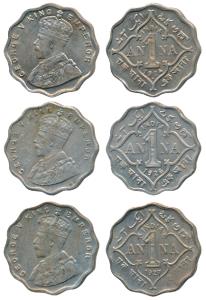 George V, Cupro-Nickel Anna (3), 1924, Bombay Mint; 1926 and 1927, Calcutta Mint, (Prid 95