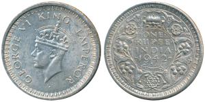 George VI, Half Silver Rupee, Bombay Mint, 1942, Ba / Ia, Square mint mark in place of dot