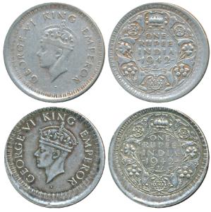 George VI, Half Silver Rupee (2), Bombay Mint, 1942, B / Ia,& Ba / Ia, (both listed as Pri