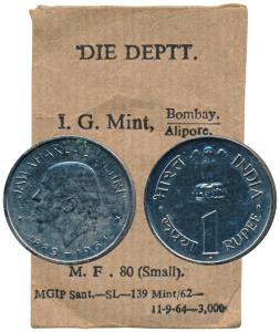 Proof Cupro-Nickle Rupee, 9.89g, 1964, Jawaharlal Nehru. Proof in Mint State, with origina