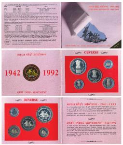 1992 Proof Set, Quit India Movement, set of 4, Rupee 1 to 100. In immaculate condition, bu