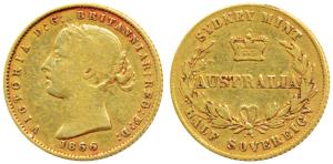 Australia, Victoria, Gold ½ Sovereign, 4g, 1866, Laureate head, Sydney Mint, (KM 3). About