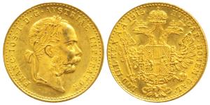 Austria, Franz Joseph I, Trade Coinage, Gold Ducat, 3.5g, 1915 (KM 2267). About Uncirculat