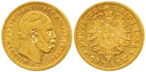 Germany, Prussia, William I, Gold 20 Mark, 7.82g, Berlin Mint, 1879A, obv. head to right, 