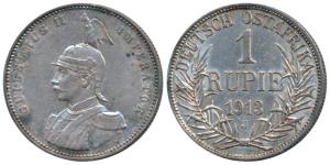German East Africa, Wilhelm II, Silver Rupie / Rupee, 11.61g, 1913J (KM 10). Very Fine+.