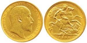 Great Britain, Edward VII, Gold ½ Sovereign, 3.97g, 1906, (KM 804). Very Fine, Rare.