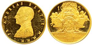 Malta, Andreas Bertie, Gold 10 Scudi, 7.9g, obv. bust to left, rev. Altar in St. Mary’s Ch