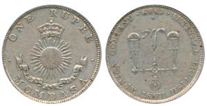 Mombasa, Silver Rupee, 11.5g, 1888 H (KM 5). Very Fine+, Scarce.