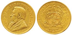 South Africa, Gold Kruger 1 Pond, 8.01g, 1895, rev. Single shaft wagon, (KM 10.2). Very Fi