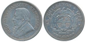 South Africa, Silver 2 ½ Shilling, 1897, rev. lagged arms above banner, with an eagle at t