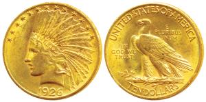 United States of America, Gold (Dollars) $10, 16.77g, 1925, Indian Head on obv., (KM 130).