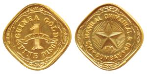 Tola coinage, Guinea Gold Tola, 11.66g, M/s Manilal Chimanlal, Bombay, Star on rev.; Squar