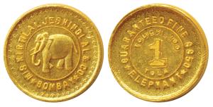 Tola coinage, Gold Tola, 11.65g, obv. M/s Kirtilal Jeshinglal & Company, Bombay, Elephant 