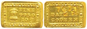 Bombay Mint 10g, Gold Control Scheme redemption Bar, Ashoka Pillar, 995.0 Fine and 10g in 