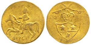 Fantasy Gold Token, 1.76g, obv. warrior riding left holding spear, date 1761 below, rev. c
