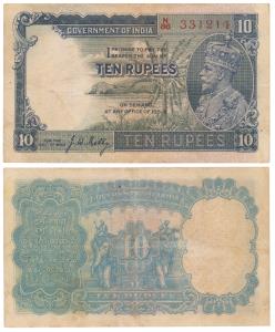 George V, Rupees 10, 3rd Issue, 1933, signed J. W. Kelly, (J&R 3.8.2). Very Fine+, Rare.