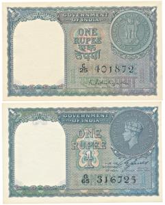 George VI, Rupee 1, 1944, signed C. E. Jones, serial number in black; Rupee 1, 1950, signe