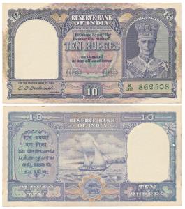 George VI, Rupees 10, 2nd issue, 1944, signed C. D. Deshmukh (J&R 4.6.1). Uncirculated.