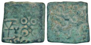 Punch Marked, Eran-Vidisha Region, Uninscribed Copper, 1.41g, obv. tree in railing, triang