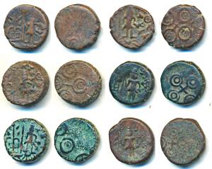 Ujjaini, Copper Unit (big) (6), obv. Mahakal standing on a lotus holding spear and kamanda