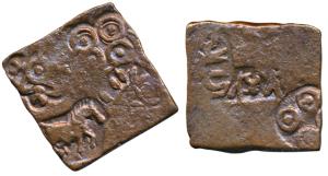 Punch Marked, City State Issue, Shuktimati (c. 200 BC), Copper Karshapana, 2.75g, obv. fou