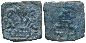 Taxila (local coinage) (c. 200 BC), Copper Karshapana, 3.94g, obv. a lotus standard flanke