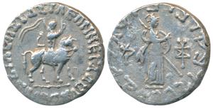 Indo-Scythians, Azes II, Silver Tetradrachm, 8.91g, obv. King mounted on a horse to right,