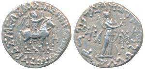 Indo-Scythians, Azes II, Silver Tetradrachm, 8.55g, obv. King mounted on a horse to right,