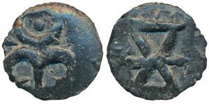 Anandas of Karwar, Chutus, Uninscribed, Lead Unit, 1.80g obv. nandipada, rev. damaru symbo