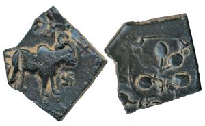 Satavahanas, Siri Satakarni, Nevasa-Paithan type, Copper Unit, 5.04g, obv. bull walking to