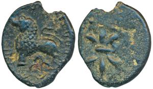 Western Kshatrapas, Nahapana, Potin Unit, 3.90g, Junnar Lion type, obv. lion standing left