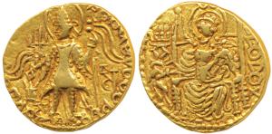 Kushanas, Vasudeva II (c. 250-260 AD), Gold Dinar, 7.88g, obv. king standing left, holding