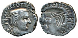 Western Kshatrapas, Rudrasena II son of Viradaman, Silver Dracham, 2.05g, SE 18X, obv. bus