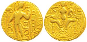 Guptas, Samudragupta (c. 335-380 AD), Gold Dinar, 7.39g, ’Standard’ type, obv. king nimbat