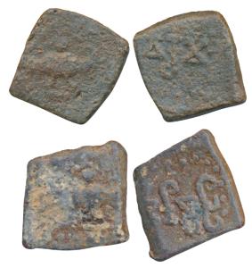 Guptas, Chandragupta II, Lead Unit (2), 2.77 and 3.69g, obv. garuda standing facing, rev. 