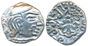 Guptas, Chandragupta II, Silver Drachma, 1.99g, obv. bust of the king to right, rev. styli