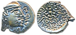 Guptas, Kumaragupta, Silver Drachma, 2.12g, obv. bust of the king to right, rev. stylized 