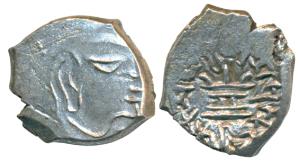 Guptas, Skandagupta, Silver Drachma, 1.76g, rev. fire altar with Brahmi legend ’Parambhaga