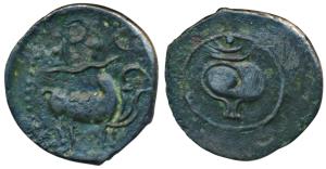 Pallavas of Kanchipuram, Potin Unit, 4.32g, early form of Vishnukundin type, obv. humped b