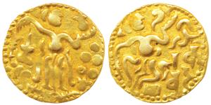 Ceylon, Shri Lankan Kings, Gold Kahavanu, 4.39g, Anonymous, Chola type, obv. king seated r