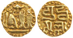 Imperial Cholas, Raja Raja I (985-1014 AD), Gold 1/8 Kahavanu (Fanam), 0.49g, obv. Chola d