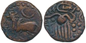 Pallavas of Sendamangalam (1221-1278 AD), Copper Kasu, 3.20g, obv. bull standing facing le